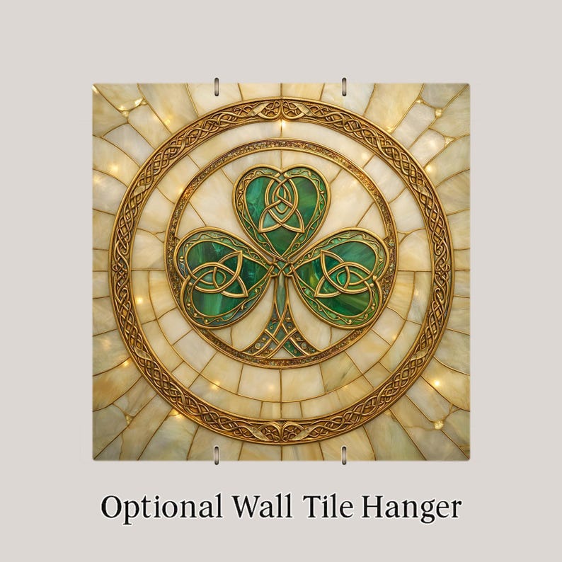 Celtic Shamrock Heritage Wall Art Ceramic Tile – Stained Glass Style, Irish Symbol Home Decor image 4