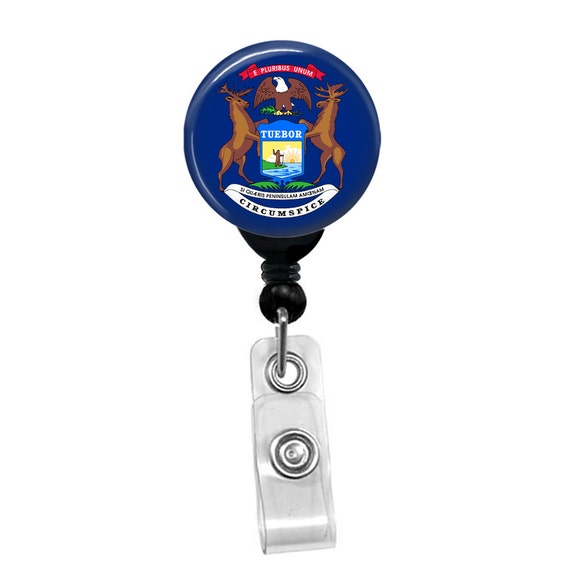 Michigan State Flag Badge Reel ID Card Retractable Custom Flag Badge Holder