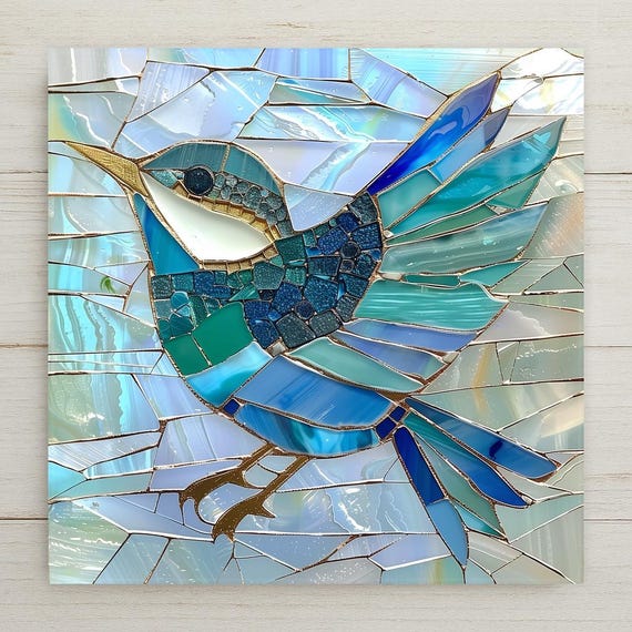 Sea Glass Bird Art Ceramic Tile – Coastal Stained Glass Style Bird Wall Decor, Ocean Inspired Mosaic Tile Artwork, Beach Cottage Wall Art