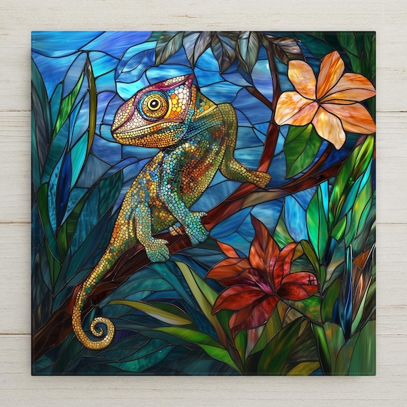 Chameleon Wall Art Ceramic Tile Reptile Lover Gift Tropical Decor Chameleon Art Nature Lover Gift Exotic Lizard Tile