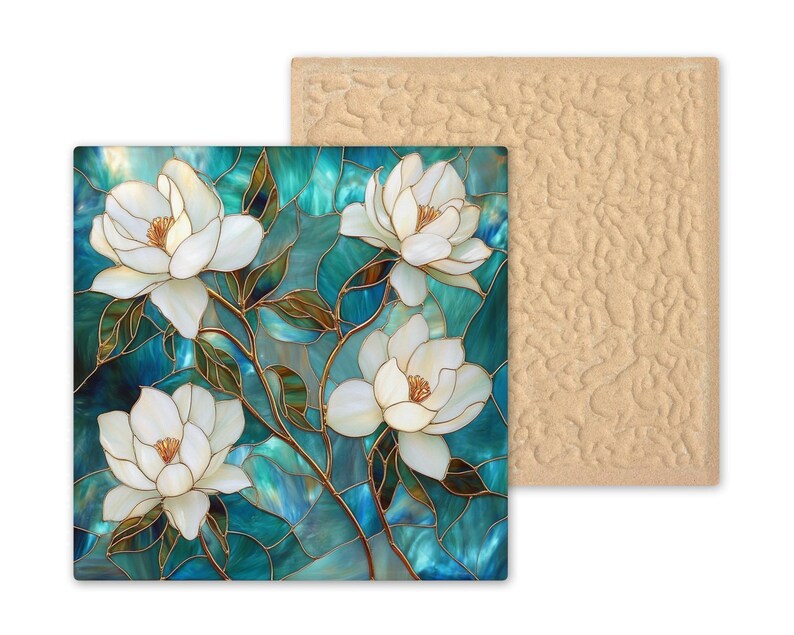 Magnolia Wall Art Azulejo Cerámico Art Nouveau Regalo Estilo William Morris Vidriera Decoración Floral Naturaleza Botánica imagen 9
