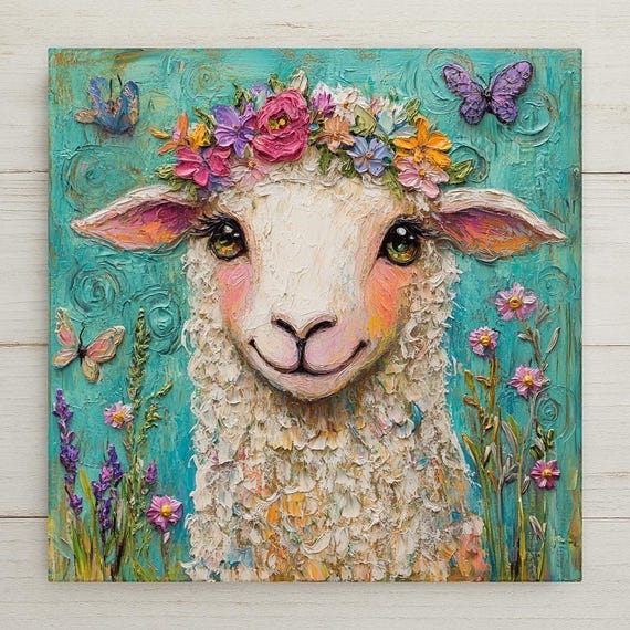 Sheep Wall Art Ceramic Tile Cottagecore Gift Farmhouse Decor Lamb Lover Gift Whimsical Animal Art Tile