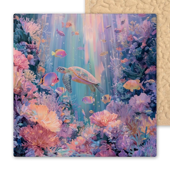 Coastal Sea Turtle Ceramic Tile: Outdoor Nautical Decor, Rustic Beach Wall Artr