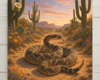 Rattlesnake Wall Art Ceramic Tile Stained Glass Style Southwest Wildlife Gift Desert Nature Decor Art