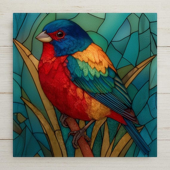 Painted Bunting Wall Art Ceramic Tile Birdwatcher Gift Rainbow Plumage Decor Songbird Art Nature Lover Gift Tile