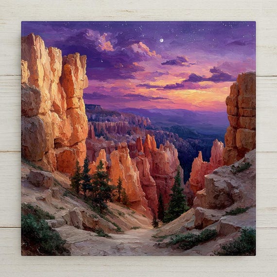Bryce Canyon Wall Art Ceramic Tile Hiker Gift Purple Dusk Nature Art Southwest Decor Place Identity Travel Gift