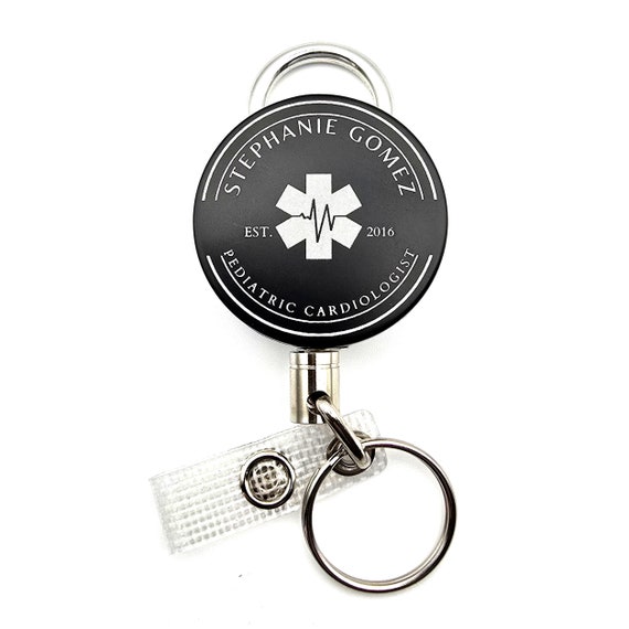 Personalized Heavy Duty Badge Holder Retractable ID Card Badge Reel For Cardiologist, Cardiovascular Technician, or Unique Nurse Gift