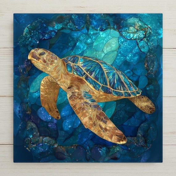 Sea Turtle Wall Art Ceramic Tile – Coastal Wall Decor – Beach House Wall Decor – Stained Glass Ocean Home Decor Gift
