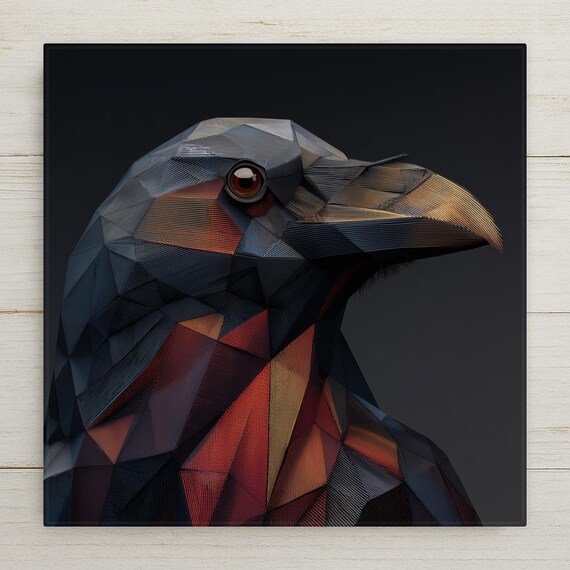 Geometric Raven Crow Wall Art Ceramic Tile Stained Glass Style Dark Gothic Bird Decor Modern Animal Artwork Gift