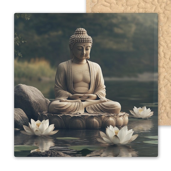 Serene Buddha Ceramic Tile: Zen Wall Art for Yoga Studios, Meditation Spaces & Mindful Home Decor