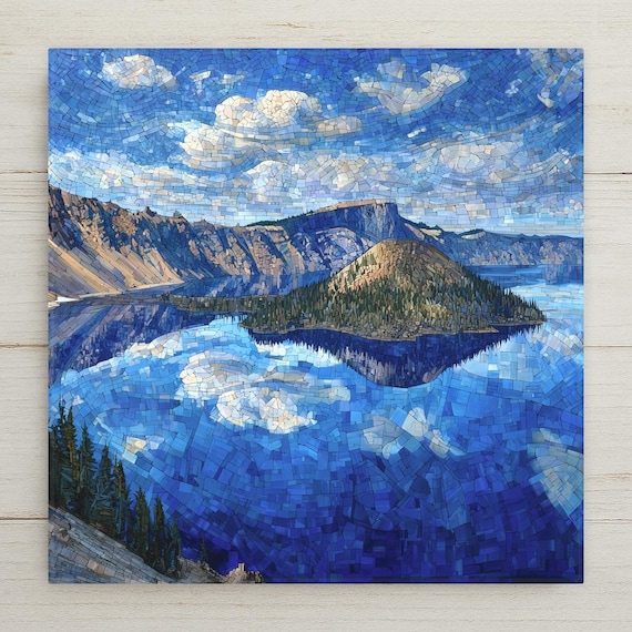 Crater Lake Wall Art Ceramic Tile Oregon Gift National Park Decor Wizard Island Art Nature Lover Gift Tile