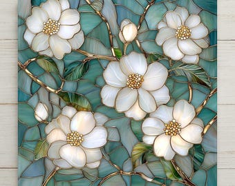 Cherry Blossom Wall Art Ceramic Tile Art Nouveau Gift Teal Floral Decor William Morris Style Japanese Nature