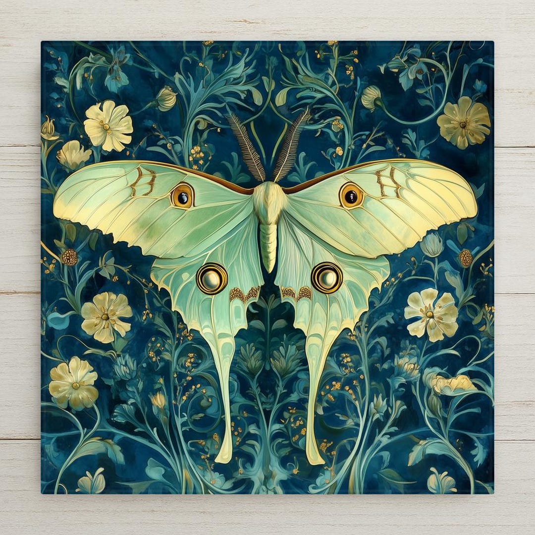 Luna Moth Wall Art Ceramic Tile William Morris Style Moth Lover Gift ...