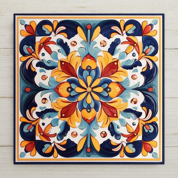 Talavera Ceramic Tile: Southwest Inca Floral Decor