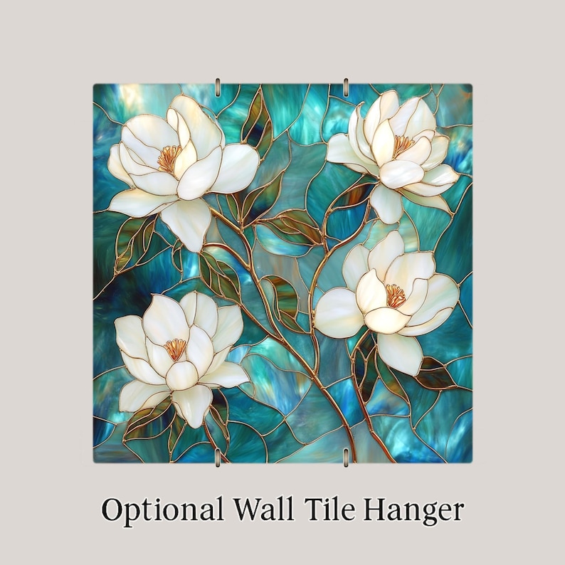 Magnolia Wall Art Azulejo Cerámico Art Nouveau Regalo Estilo William Morris Vidriera Decoración Floral Naturaleza Botánica imagen 4