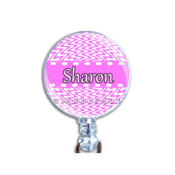 Personalized Badge Holder Retractable ID Card Badge Reel Cosmic Chevrons Pink On Pink Just Add Your Name