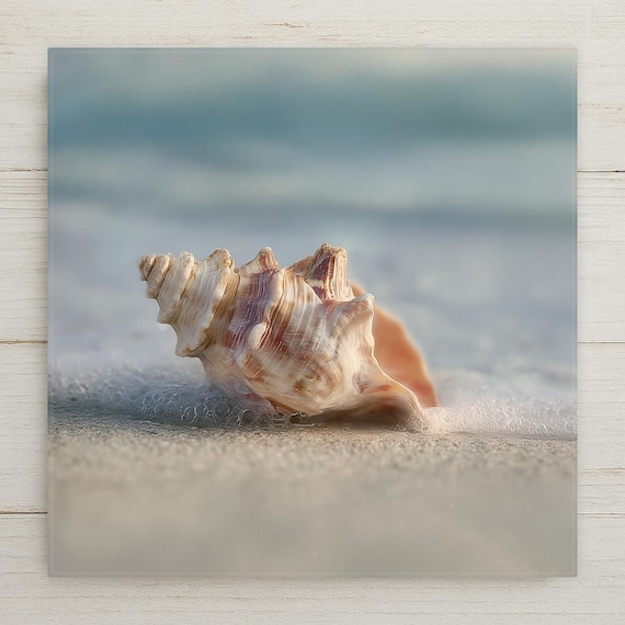 Seashell Ceramic Tile Wall Art - Stained Glass Style Coastal Beach Home Decor Gift