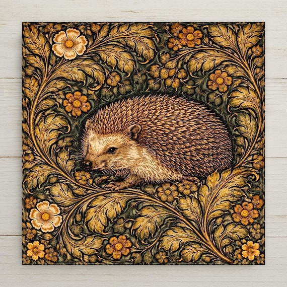 Hedgehog Woodland Wall Art Ceramic Tile – Cottagecore Nursery Decor – Forest Animal Baby Shower Gift