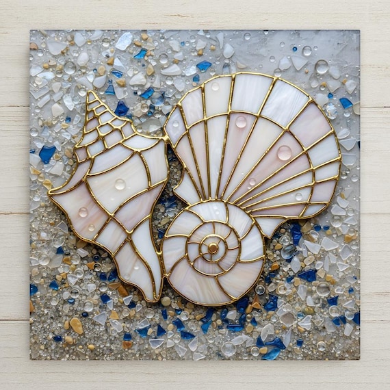 Seashell Wall Art Ceramic Tile – Coastal Wall Art Ceramic Tile – Sea Glass Beach Decor, Nautical Home Decor, Ocean Inspired Wall Decor