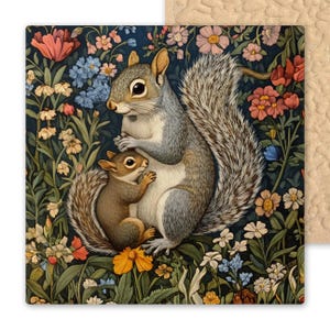 Art Nouveau William Morris Inspired Woodland Squirrel Lovers Ceramic Tile Wall Decor Baby Squirrel Nursery Decor Home Decor Coaster Trivet
