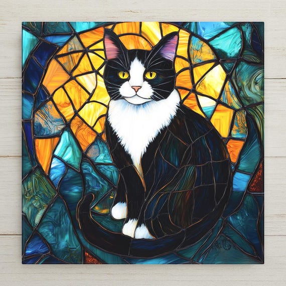 Tuxedo Cat Wall Art Ceramic Tile Cat Lover Gift Cat Memorial Gift Pet Tribute Tile