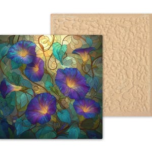 Morning Glory Wall Art Ceramic Tile Stained Glass Style Floral Botanical Gift for Her Nature Decor Art image 9