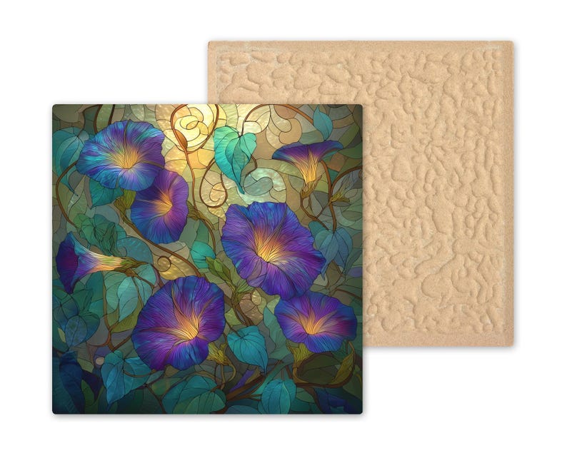 Morning Glory Wall Art Ceramic Tile Stained Glass Style Floral Botanical Gift for Her Nature Decor Art image 9