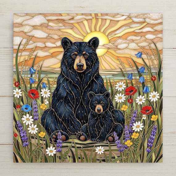 Black Bear Wall Art Ceramic Tile – Wildlife Wall Art Ceramic Tile – Rustic Cabin Decor, Woodland Nursery Decor, Nature Home Decor