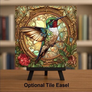 Hummingbird Wall Art Ceramic Tile Art Nouveau Floral Gift Bird Lover Vintage Botanical Art Tile image 3