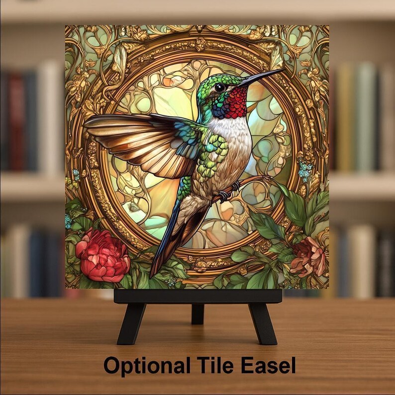 Hummingbird Wall Art Ceramic Tile Art Nouveau Floral Gift Bird Lover Vintage Botanical Art Tile image 3