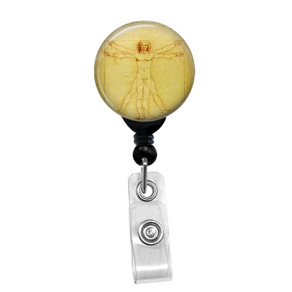 Vitruvian Man Badge Reel – Leonardo da Vinci Art ID Holder – Classic Art Badge Clip – Medical Student Gift – Retractable Badge Reel