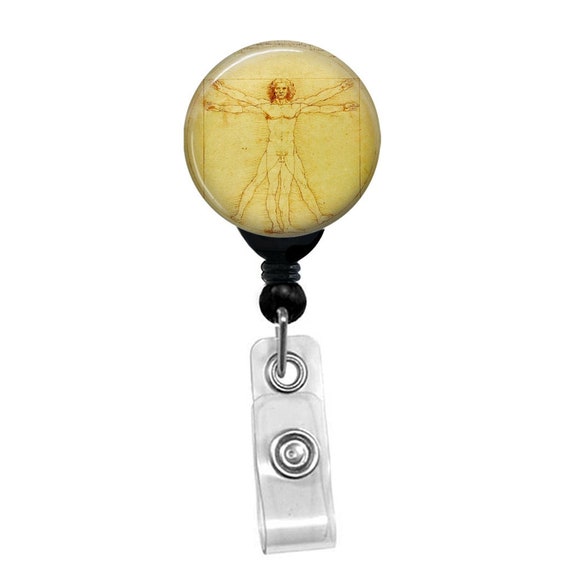 Leonardo Da Vinci - The Vitruvian Man Retractable Badge Reel Custom ID Name Badge Holder