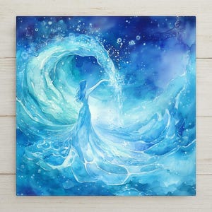 Aquarius zodiac tile featuring the water bearer with cosmic water flow in vivid blues and purples. Perfect for astrology lovers and air sign gifts.