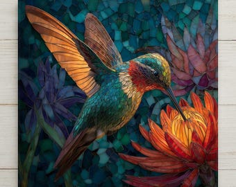 Hummingbird Stained Glass Style Ceramic Art Tile: Nature Wall Decor Bird Lover Gift Home Decor Wall Art Garden Birdwatcher Memorial Bird Art