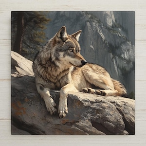 Grey Wolf Wall Art Ceramic Tile Wildlife Gift Cabin Lodge Decor Wolf Lover Art Rustic Nature Gift Tile