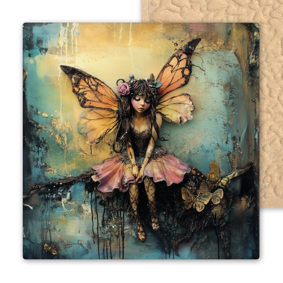 Enchanting Coquette Fairy Ceramic Tile: Dreamy Pastel Wall Art for Fairycore, Cottagecore Spaces