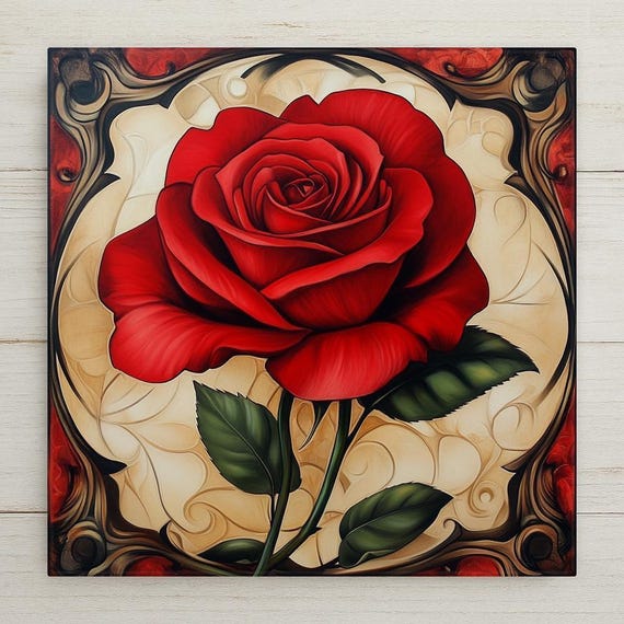 Crimson Rose Wall Art Ceramic Tile Floral Gift Rose Lover Gift Valentine Decor Anniversary Gift Flower Tile