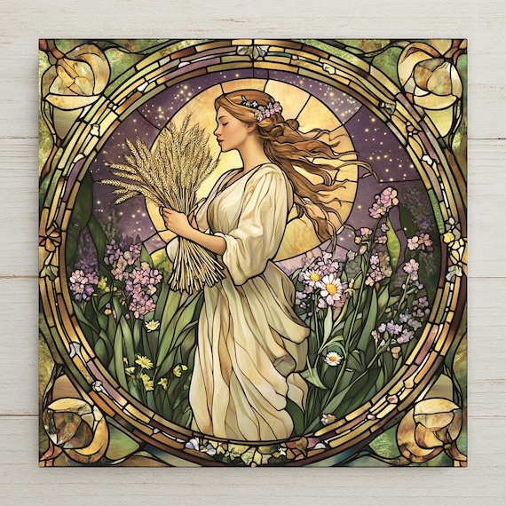 Handcrafted Virgo Zodiac Ceramic Tile - Art Nouveau Stained Glass Astrology Wall Decor
