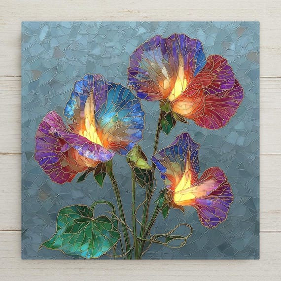 Sweet Pea Wall Art Ceramic Tile Cottage Garden Gift Lavender Pink Vine Decor English Garden Art Nature Gift Tile