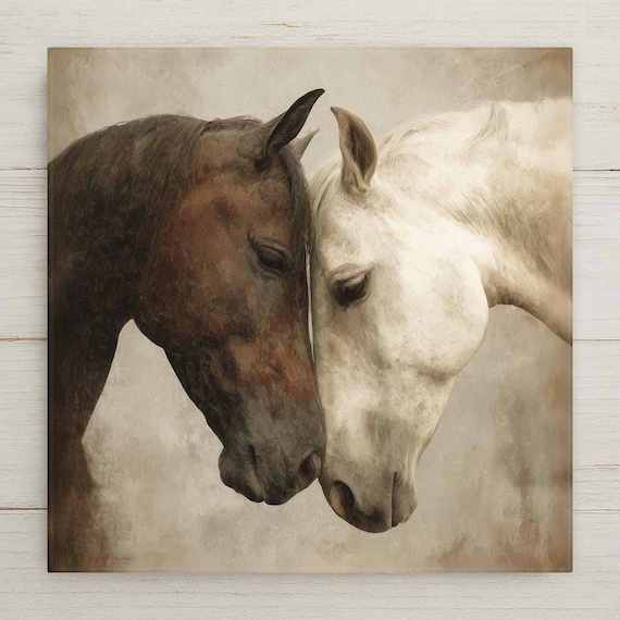 Brown White Horses Ceramic Tile Wall Art - Rustic Farmhouse Western Equestrian Home Decor Horse Lover Gift