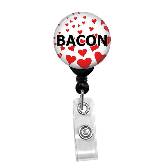 I Love Bacon With Hearts Background Retractable Badge Reel Custom Name Card ID Badge Holder