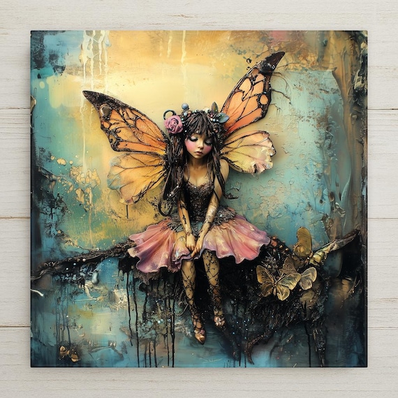 Enchanting Coquette Fairy Ceramic Tile: Dreamy Pastel Wall Art for Fairycore, Cottagecore Spaces