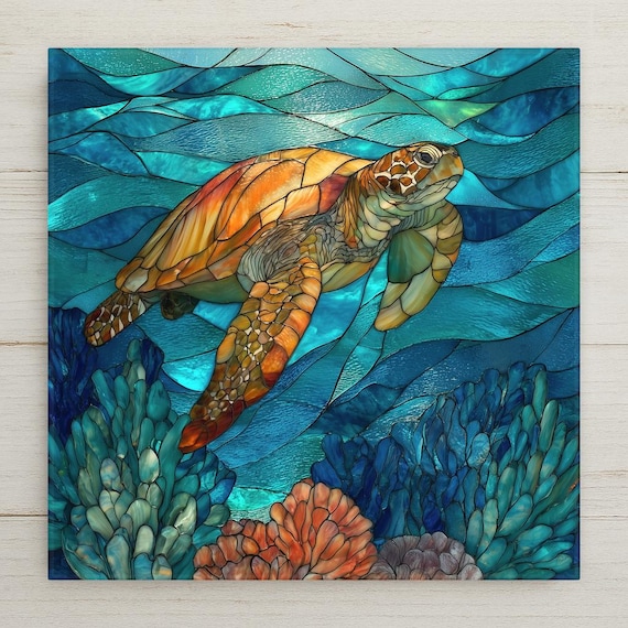 Sea Turtle Wall Decor Ceramic Tile Coastal Bathroom Art Beach House Decor Ocean Wildlife Artwork Nautical Home Accent