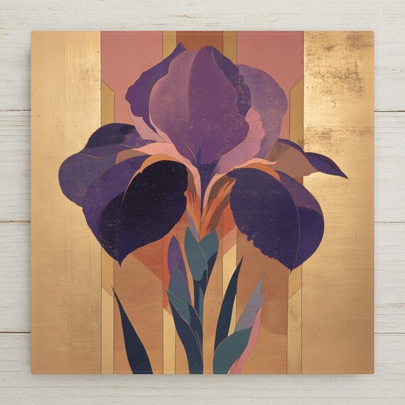 Art Deco Iris Flower Ceramic Art Tile: Roaring 20s Wall Decor Art Nouveau Maximalist Gallery Home Decor Iris Lover Gift