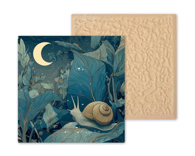 Moonlit Snail Ceramic Art Tile – Whimsical Night Garden Wall Decor, Cottagecore Nature Lover Gift image 9
