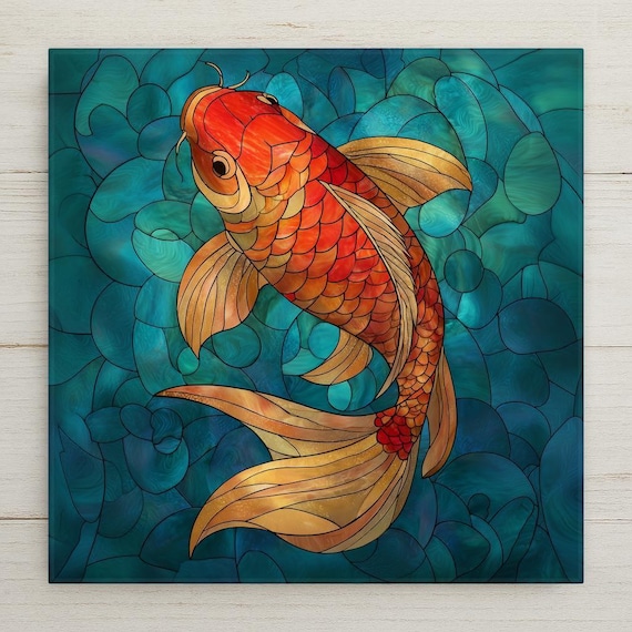 Japanese Koi Wall Art Ceramic Tile – Pond Decor Art – Asian Inspired Home Decor – Bathroom Fish Wall Art – Water Garden Gift