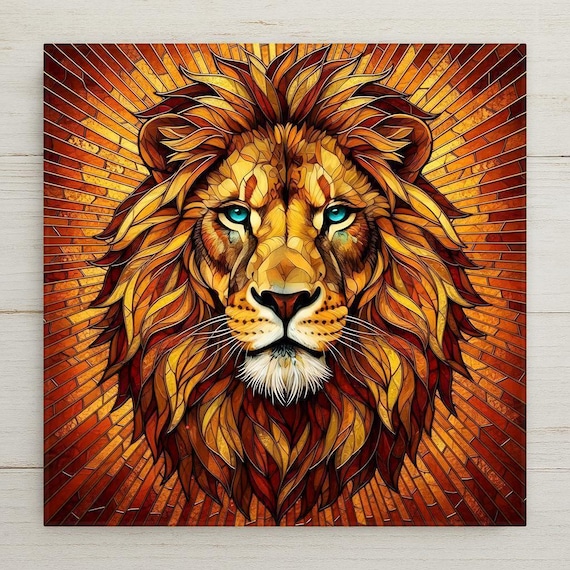 Lion Wall Art Ceramic Tile – Wildlife Wall Art Ceramic Tile – Bold Safari Decor, Masculine Office Decor, Animal Home Decor