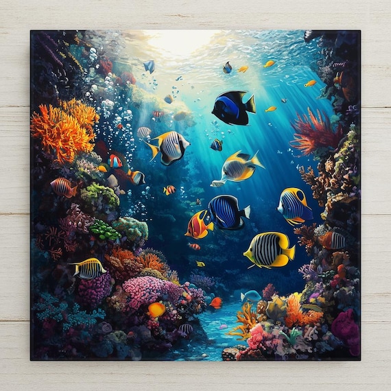 Tropical Reef Fish Ceramic Tile: Coastal Nautical Decor