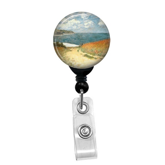 Path Through The Corn Badge Reel – Claude Monet Art ID Holder – Coastal Impressionist Badge Clip – Retractable Badge Reel – Art Lover Gift