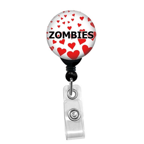 I Love Zombies With Hearts Background Retractable Badge Reel Custom Name Card ID Badge Holder